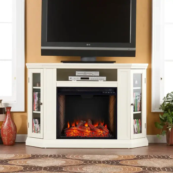 Claremont Smart Corner Fireplace W/ Storage – Ivory
