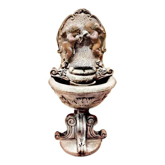 Classic Fiore Stone Cherub Wall Fountain With Integrated Pump – A Timeless Garden Accent