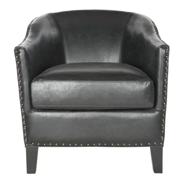 Club Chair in Brass nailheads in Antique Black & Black