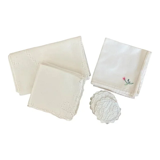 Cocktail Napkins, Wine Coasters, and Tea Cloth, Set/19