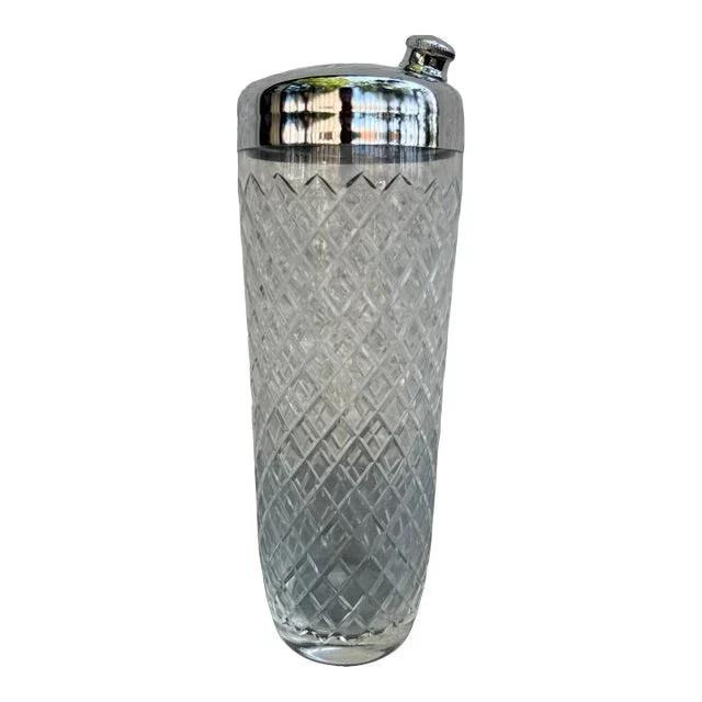 Cocktail Shaker Cut Glass Tiffany Style Mid Century Modern