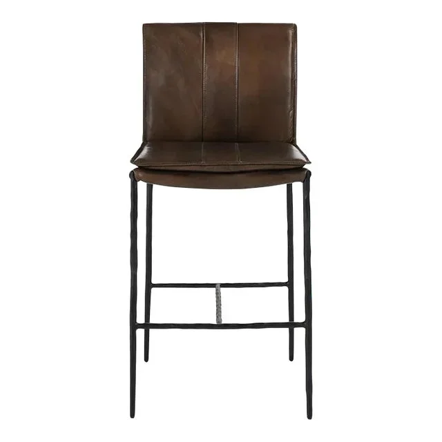 Coffee Brown Leather Counter Stool