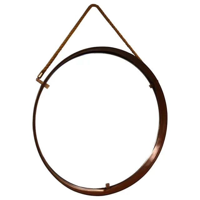 Cognac Leather Mirror from Pizzetti, Italy, 1950s