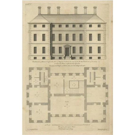 Colen Campbell, Architectural Illustration of the Melville House in Fife, Scotland, 1725, Print