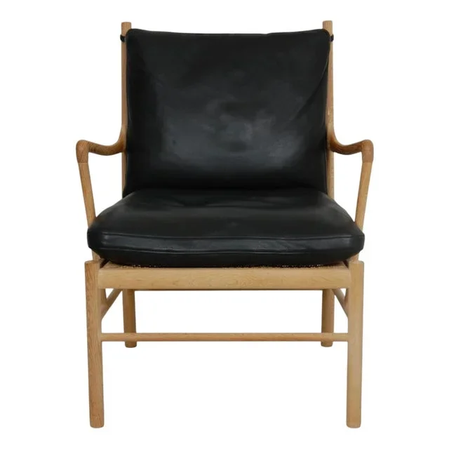Colonial Chair in Oak and Black Leather by Ole Wanscher