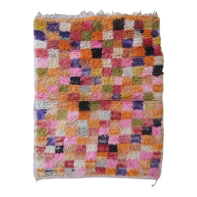 Colorful Checkered Moroccan Wool Rug – 5.3 X 3.9 Ft