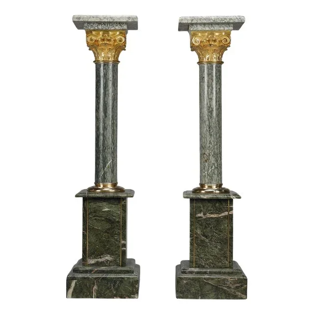 Columns in Green Estours Marble and Light Green Base, 1900, Set of 2