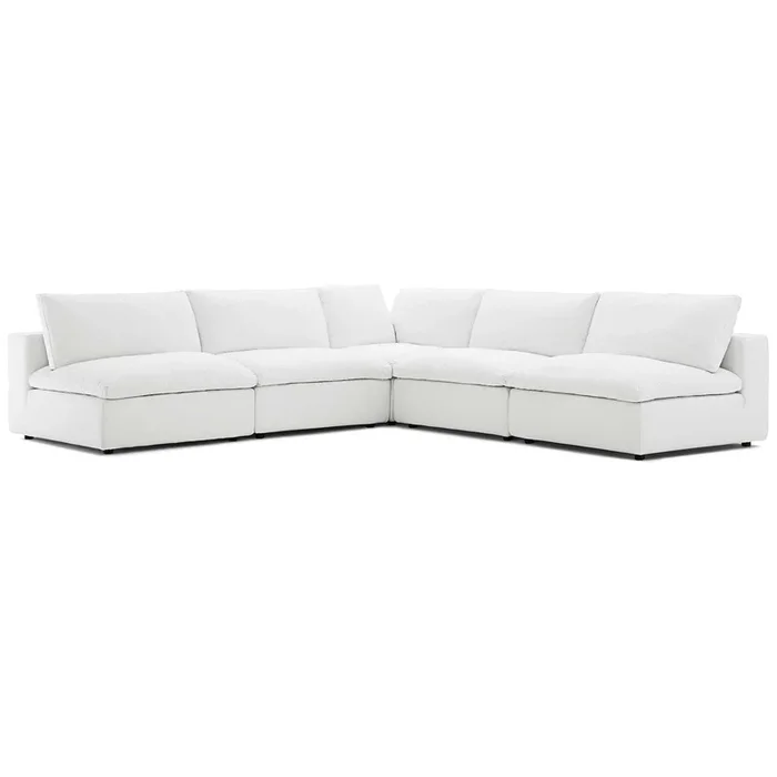 Commix Down Filled Overstuffed 5 Piece Sectional Sofa Set in White-1