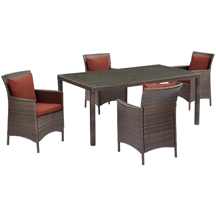 Conduit 5 Piece Outdoor Patio Wicker Rattan Set in Brown Currant-2