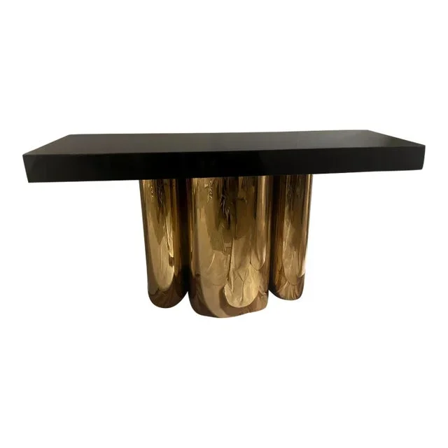 Console Table Mitchell Gold Bob Williams Brass Black Quartz Console Table