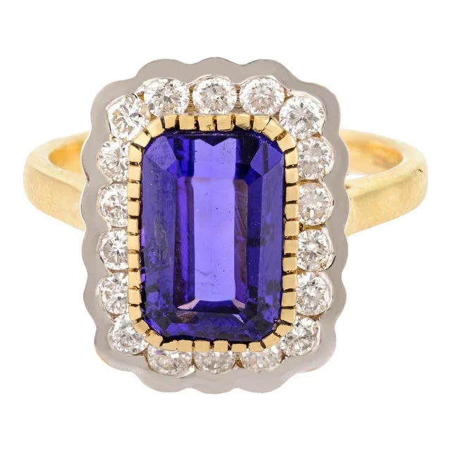 Contemporary Art Deco Style 2.36 Carat Tanzanite and Diamond Cluster Ring Size 8