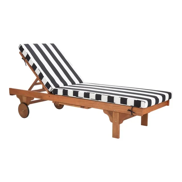 Contemporary Chaise Lounge Chair With Side Table in Natural & Black & White