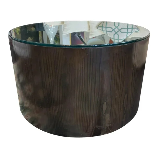 Contemporary Cylindrical Coffee Table With Glass Top