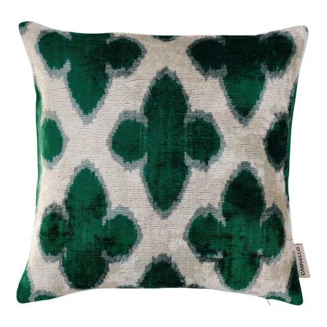 Contemporary Luxury Green Handmade Silk Throw Pillow With Down Insert