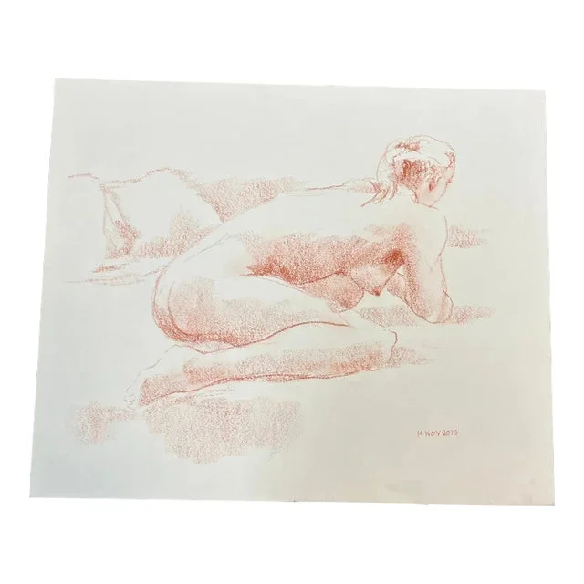 Contemporary Original Abstract Expressionist Female Nude Figure Sepia Drawing