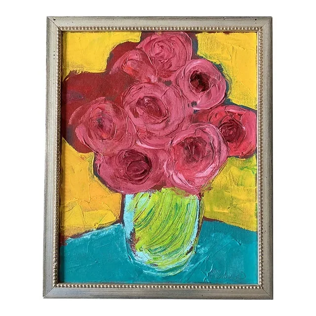 Contemporary Original Alexandra Brown Abstract Pop Art Still Life Floral Painting Signed