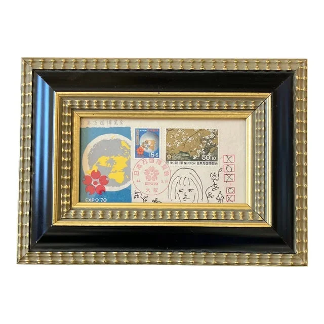Contemporary Original Judy Henn Abstract Ink Drawing/Collage “First Day Loving Earth “ Framed