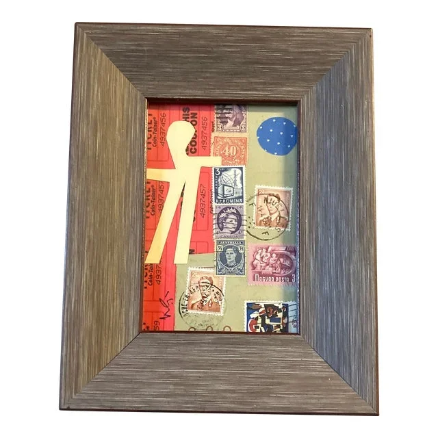 Contemporary Original Wayne Cunningham Abstract Figure Collage Tabletop Frame