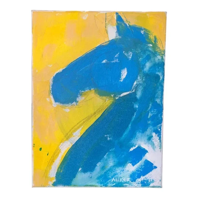 Contemporary Painting, “Modern Horse in Yellow and Blue” by Cassandra Auker. Acrylic on Stretched Canvas.