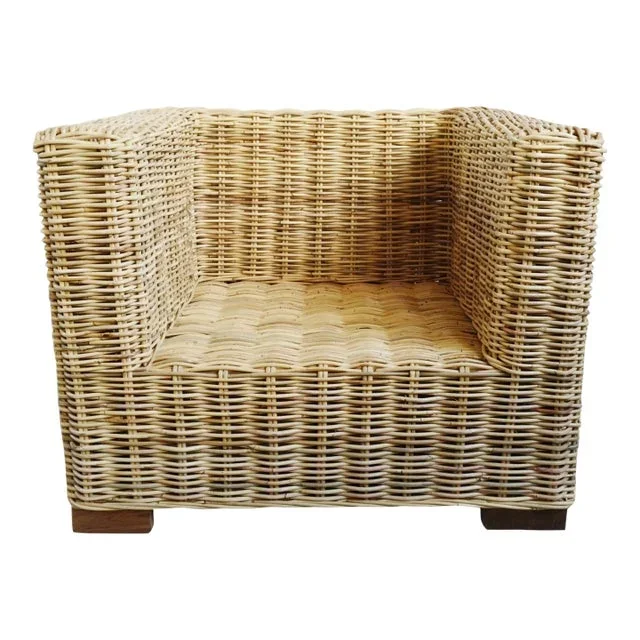 Contemporary Rattan Cube Arm Chair