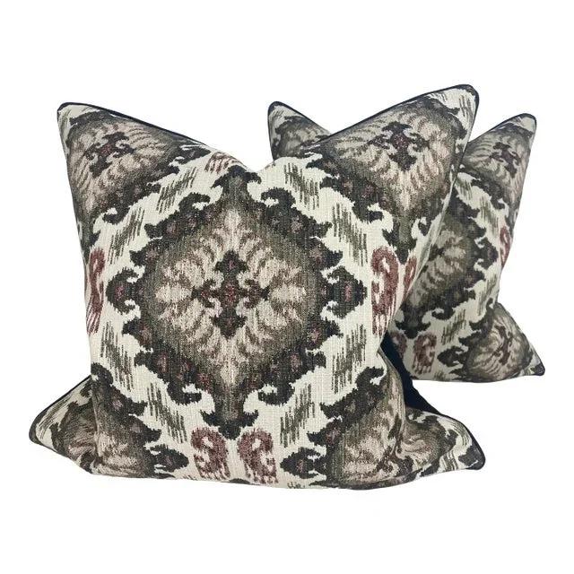Contemporary Starburst Pattern Plush Chenille European Square Pillows- a Pair