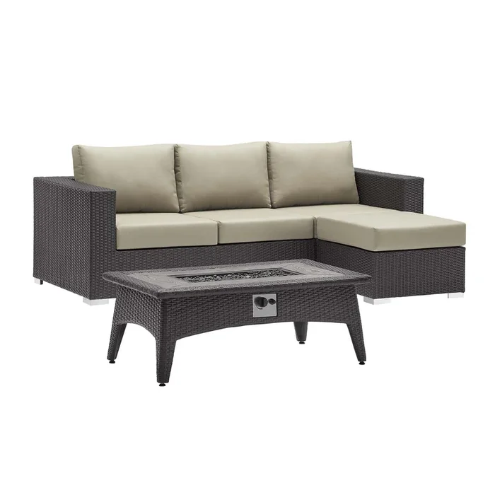 Convene 3 Piece Set Outdoor Patio with Fire Pit in Espresso Beige-3