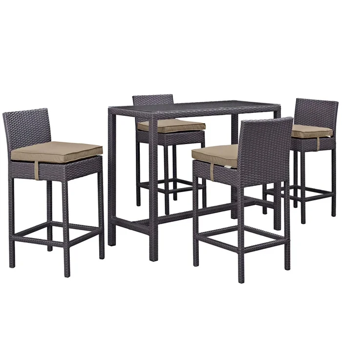 Convene 5 Piece Outdoor Patio Pub Set in Espresso Mocha-1