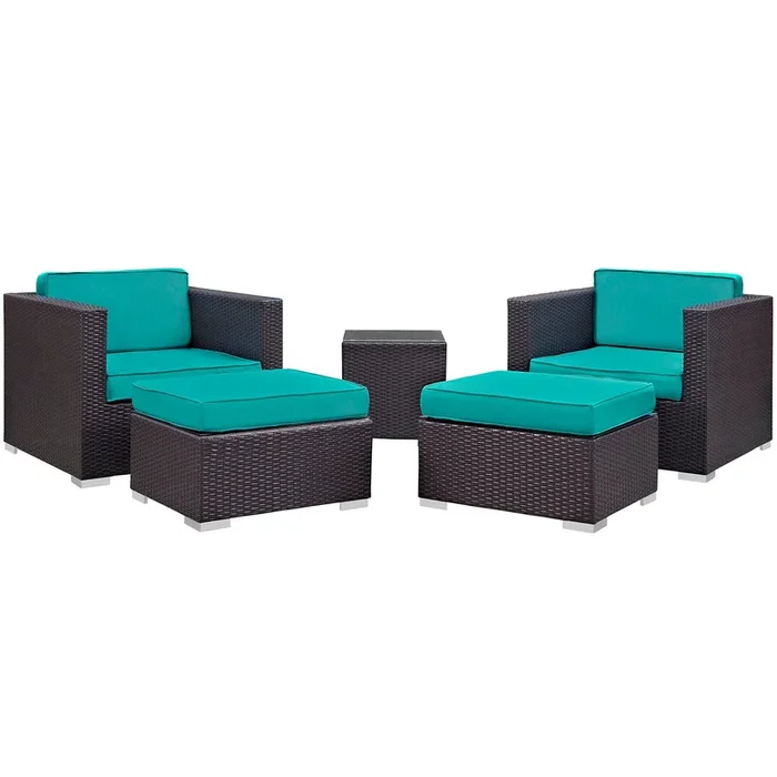 Convene 5 Piece Outdoor Patio Sectional Set in Espresso Turquoise-6