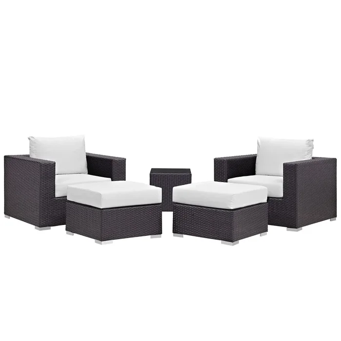 Convene 5 Piece Outdoor Patio Sectional Set in Espresso White-3