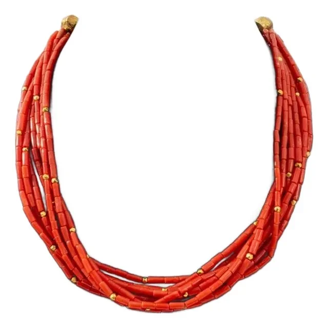 Coral Multi-Strand Necklace With 18k Yellow Gold Clasp