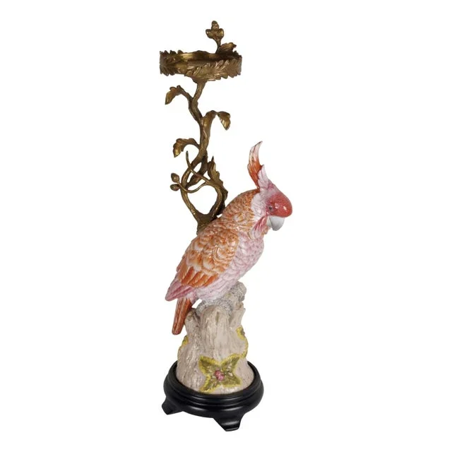 Coral Parrot Candlestick in Porcelain and Straight Bronze by Gand & C