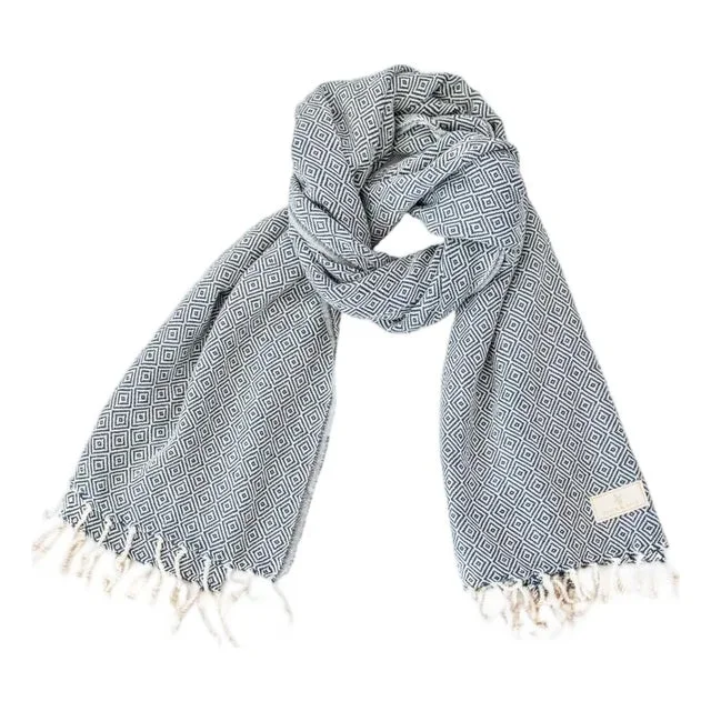Cotton Diamond Scarf – Navy
