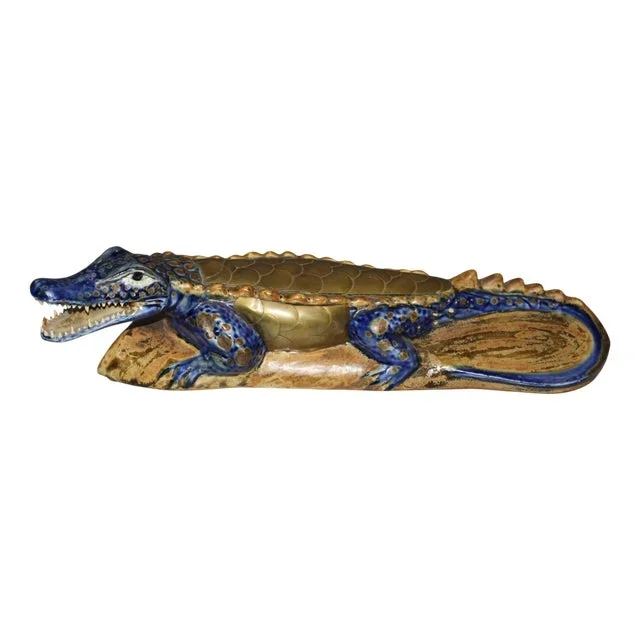 Crocodile in Ceramic and Brass, 1980s