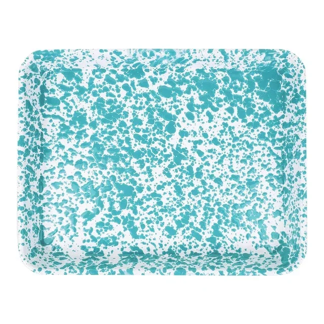 Crow Canyon Home Splatterware, Small Rectangle Tray in Turquoise & White