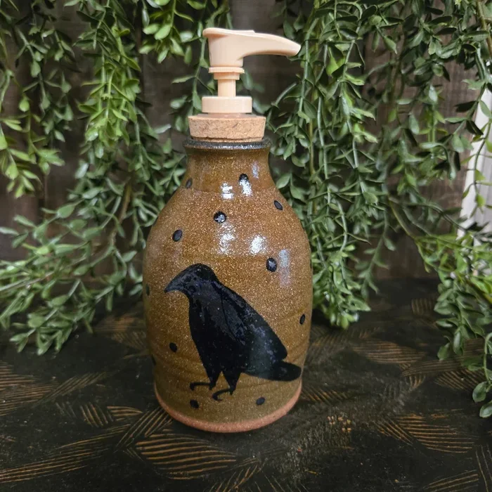 Crow with Dots Stoneware Soap Dispenser
