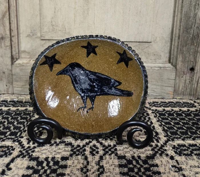 Crow with Stars Mini Oval Stoneware Plate