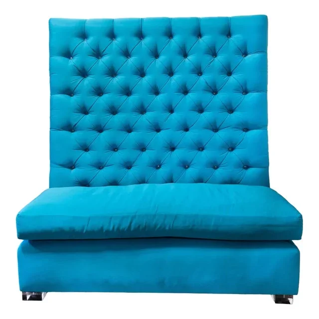 Custom Made S. Harris Fabric Tufted Banquette High Back Loveseat Calypso Pattern