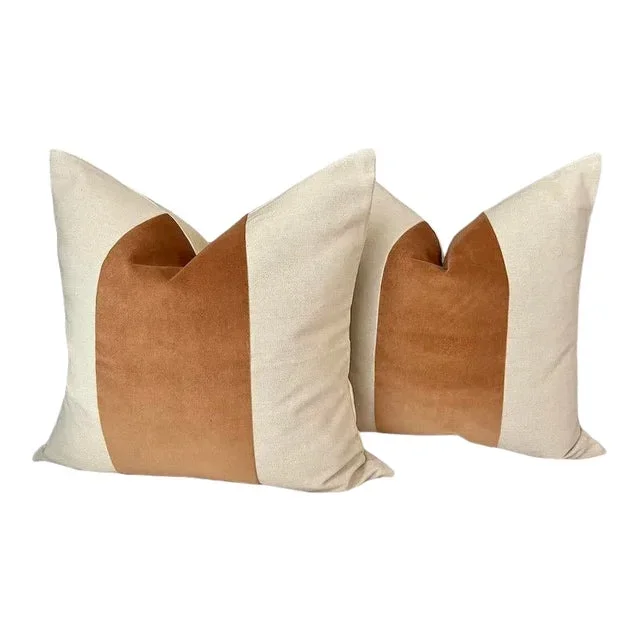 Custom Oatmeal Linen & Copper Mohair Stripe Pillows – a Pair
