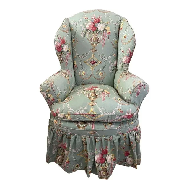 Custom Wingback Slipcovered Chair Covered in Scalamandre Fabric