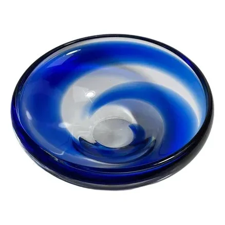 Czech Glass Bowl with Cobalt Blue Swirl, 1960s