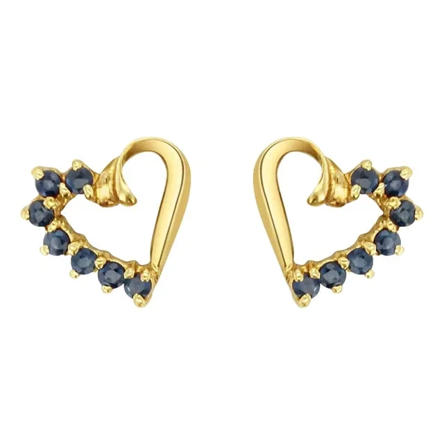 Dainty Heart Shaped Sapphire Studs 14k Yellow Gold, 2 Pieces