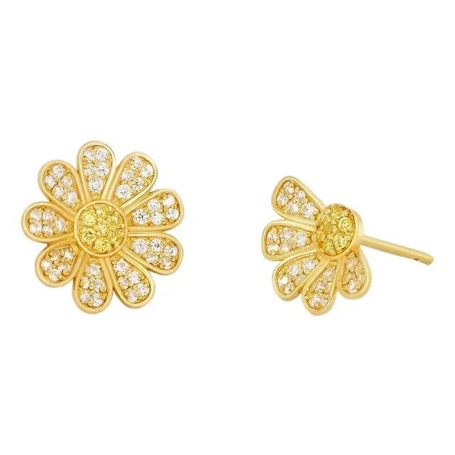 Daisy Flower 14k Gold Earrings Studs, A Pair