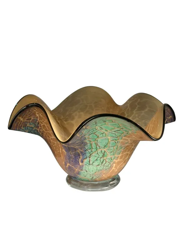 Dale Tiffany Crackle Ruffle Hand Blown Art Glass Bowl