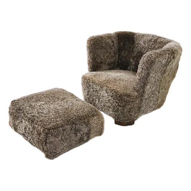 Danish Modern Lambswool Club Chair With Ottoman – Attributed to Slagelse Møbelværk