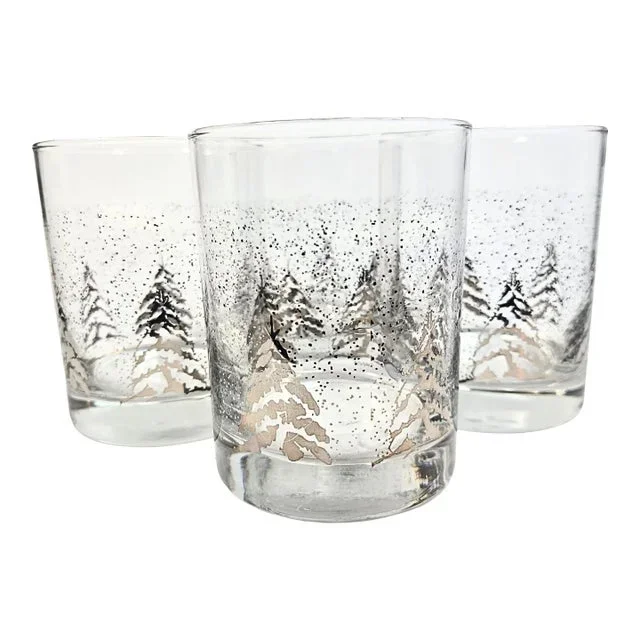 Dansk Silver Pines Double Old Fashioned Glasses- Set of Four