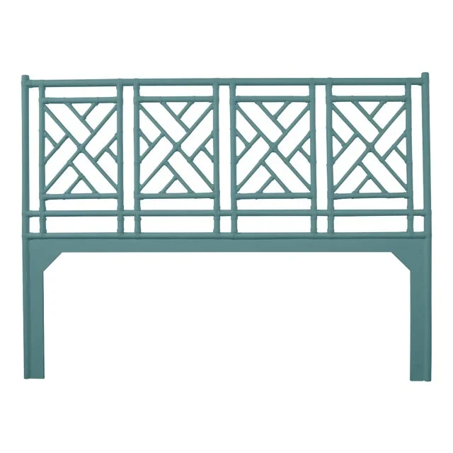 David Francis Furniture for Chairish Chippendale Headboard King, Aegean Teal