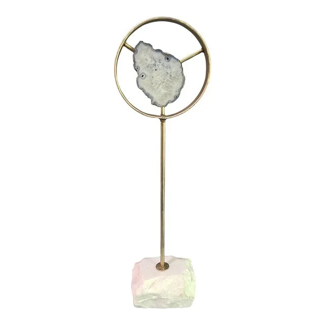 Decorative Sliced Agate Stone on Marble Stand