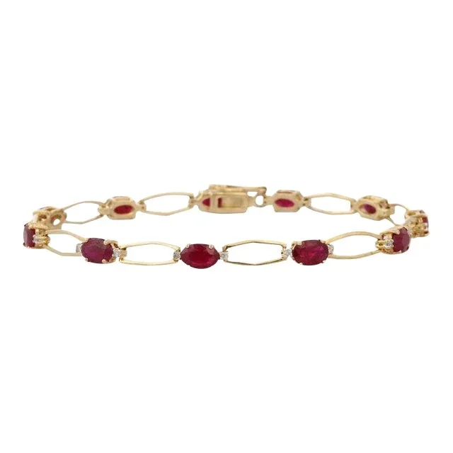 Deep Red Ruby Tennis Bracelet With Diamonds in 14kt Solid Yellow Gold