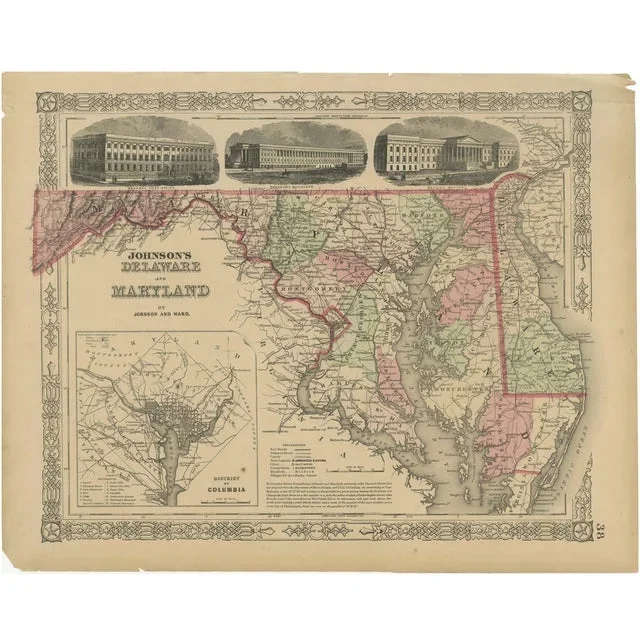 Delaware and Maryland Map, 1864