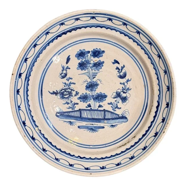 Delft Blue and White Plate With Floral Decoration